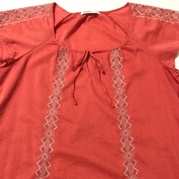 Old Navy Women’s S/S Orange Boho Peasant Top with Embroidery and Neck Ties - M - Picture 10 of 16